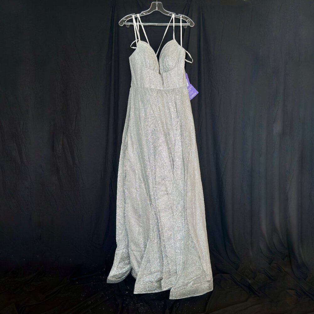 Glitter Tulle Ball Gown with Plunging Neckline by LaDivine